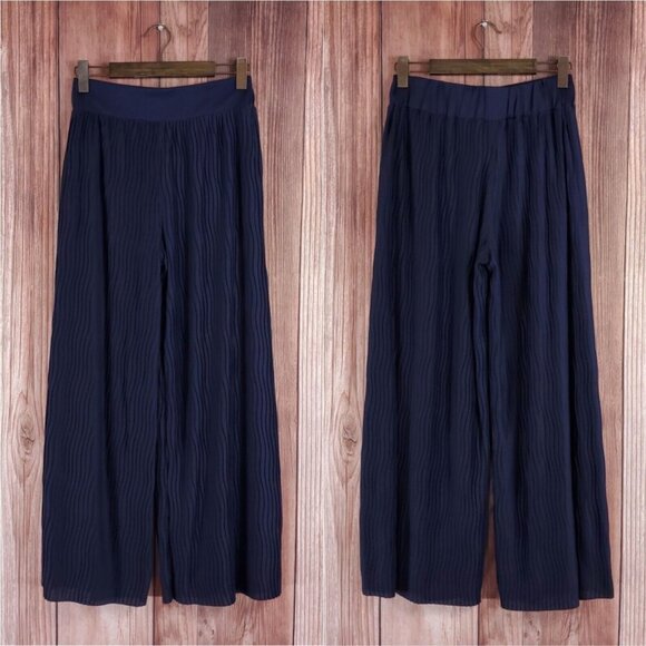 NWT Anthropologie Womens Size XS Delano Knit Wide Leg Pants Navy Blue $120 - Picture 2 of 12